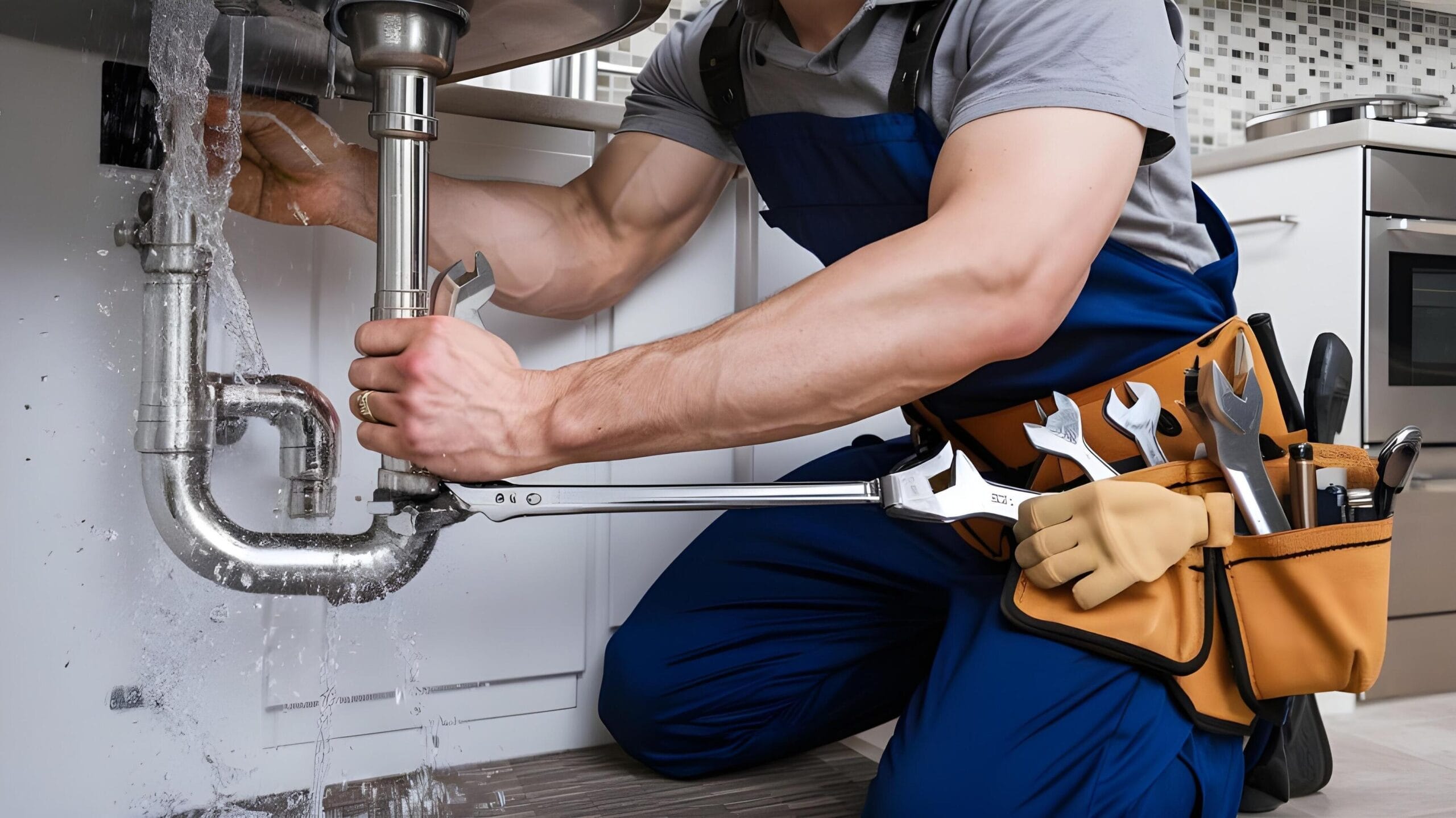 Plumber tightening a residential plumbing pipe in Wildwood
